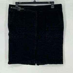 RALPH LAUREN BLACK DENIM SKIRT FLATTERING STRETCH MOVES WITH‎ YOU FRONT  ZIPPER
